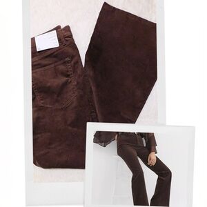 Loft The Slim Flare Corduroy Brown Pants 5 Pocket High Rise Wide Leg Sz 16